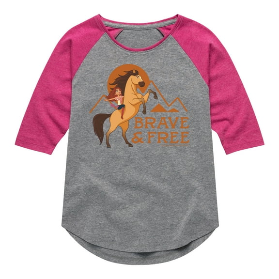 Spirit Riding Free - Brave And Free - Toddler And Youth Girls Raglan Graphic T-Shirt