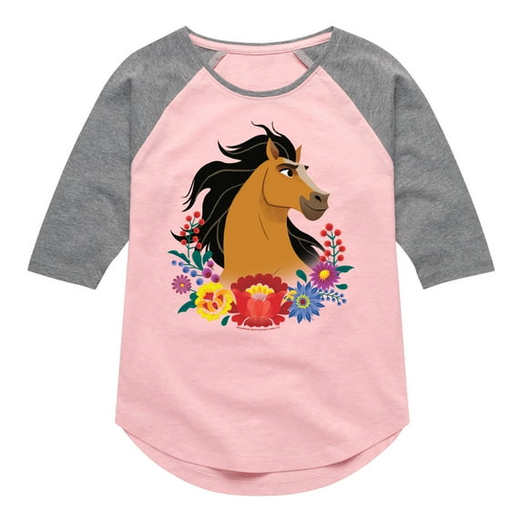 Spirit Riding Free - Floral Spirit - Toddler And Youth Girls Raglan Graphic T-Shirt