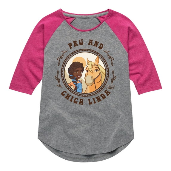 Spirit Riding Free - Pru And Chica Linda - Toddler And Youth Girls Raglan Graphic T-Shirt