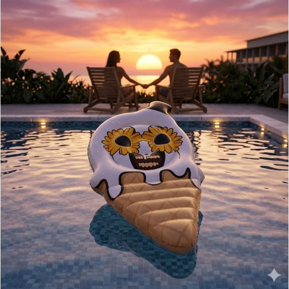 Spirit Summerween Terrifier Art Unique Scary Clown Ice Cream Inflatable Pool Float, Halloween Collectible Decorative, Ice Cream Dream Pool Float
