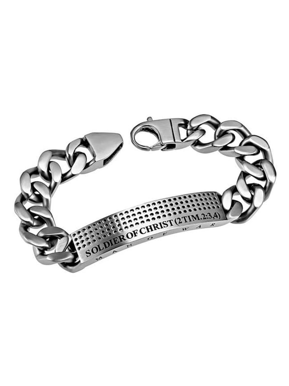Spirit & Truth Jewelry 351077 Sport Silver Soldier of Christ Bracelet - Mens - 8 in.