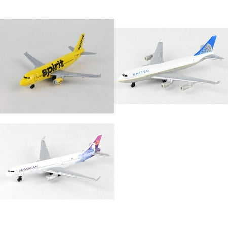 Spirit, United, Hawaiian Airlines Diecast Airplane Package - Three 5.5" Diecast Model Planes