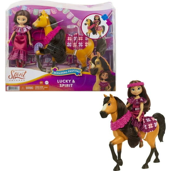 Spirit Untamed Miradero Festival Lucky Doll (7-in) with Dress, Floral Crown, Brush & Spirit Horse (8-in) with Long Mane, Great Gift for Ages 3 Years Old & Up