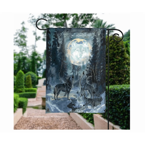 Spirit Wolves Flag, Howling Wolf Creek Forest Flag,Spirit Wolves Outdoor Flag 12x18 POLE NOT INCLUDED Garden Flag