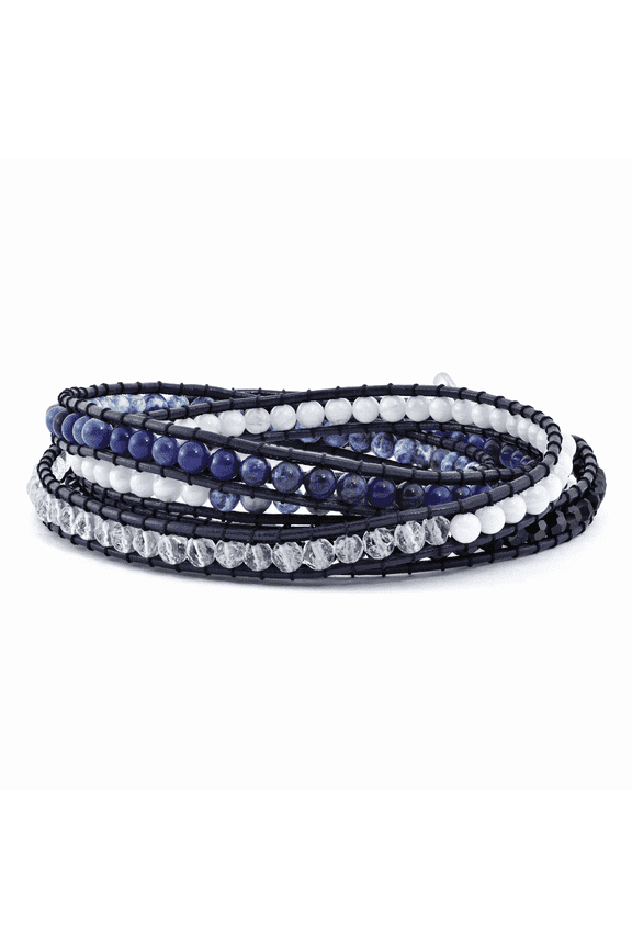 Spirit by Chelsea Taylor Blue Agate/Crystal/Sodalite/Leather Multi-wrap Bracelet