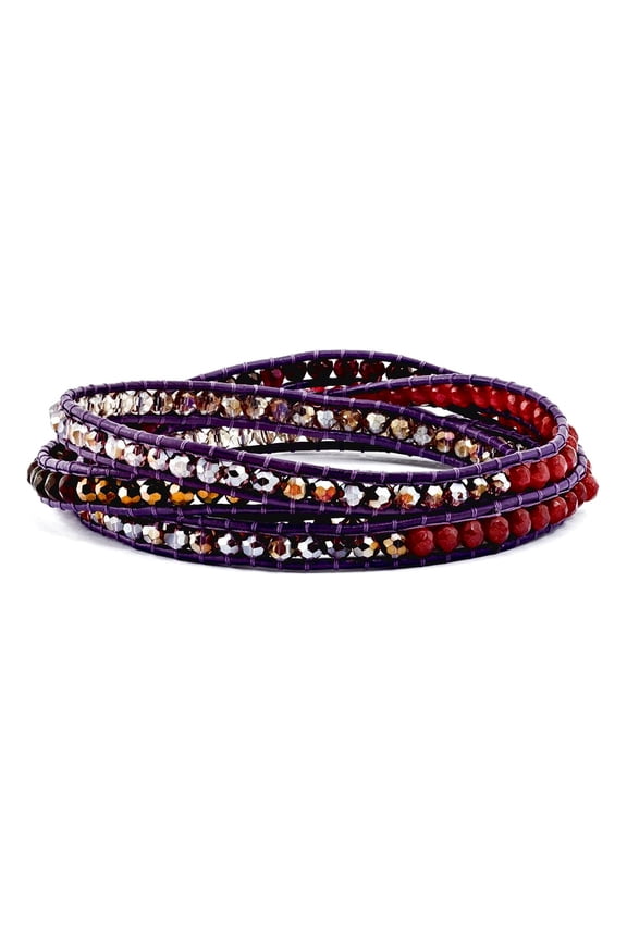 Crystal and Multi Quartz Leather Multi-colored Multi-wrap Bracelet Wrap Bracelet for Women