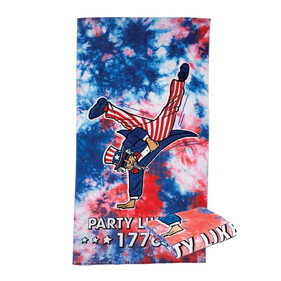Spirit of America Cotton Blend 1776 Party Patriotic Print Quick Dry Beach Towel, 34" x 64"