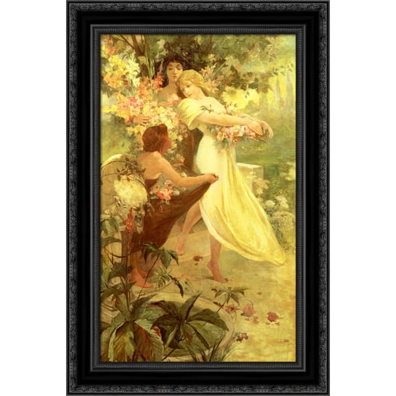 Spirit of Spring 18x24 Black Ornate Wood Framed Canvas Art by Mucha, Alphonse Maria
