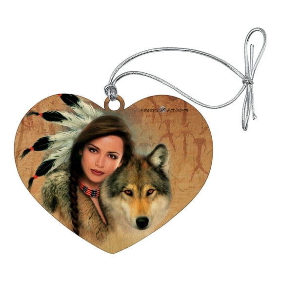 Spirit of the Wolf Native American Heart Love Wood Christmas Tree Holiday Ornament
