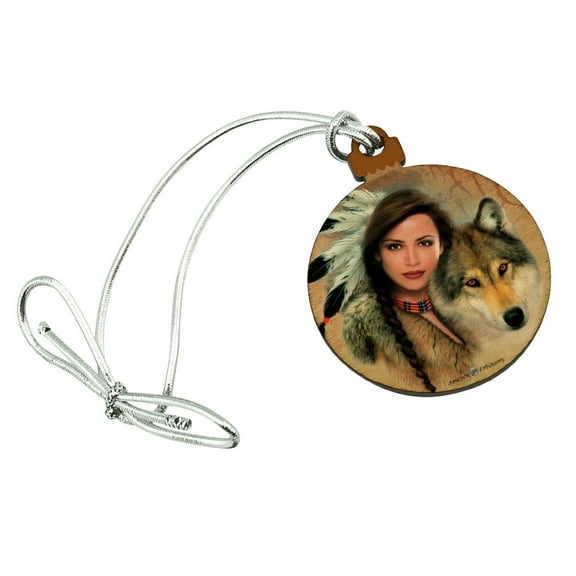 Spirit of the Wolf Native American Mini Small Tiny Wood Christmas Tree Holiday Ornament