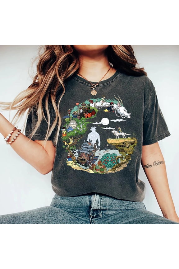 Spirited Away Studio Ghibli Comfort Colors T-Shirt, Ghibli My Neighbor Totoro Shirt, Howl's Moving Castle, Hayao Miyazaki,Pepper color,size M