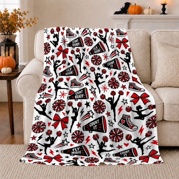 Spirited Cheerleader Silhouette, Playful Artistic Scene, Warm Flannel Blanket for Living Room and Bedroom with Detailed Artwork, Art Lovers Housewarming Gift, Artistic Home Decor