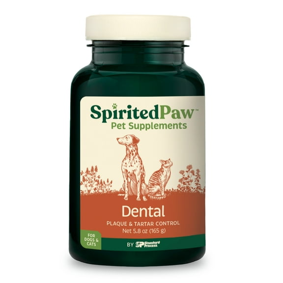 Spirited Paw Dental for Cats and Dogs - Teeth Support Powder for Dogs & Cats - Pet Dental Health Supplements with Calcium and Fresh Breath Support - Dental Care for Plaque & Tartar - 165 g