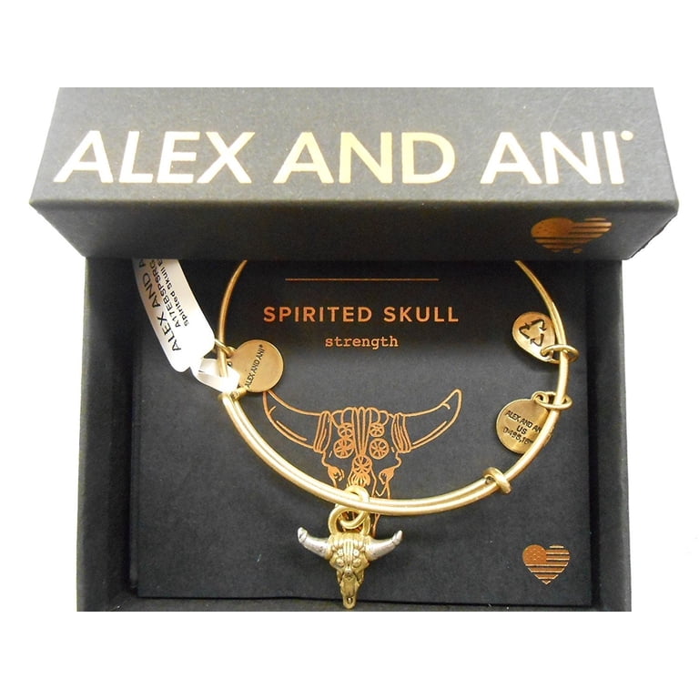 Alex And Ani Spirited Skull Expandable Bangle Bracelet - Rafaelian Gold Or Silver Finish, Adjustable Sliding Clasp, Symbolic Bone Design