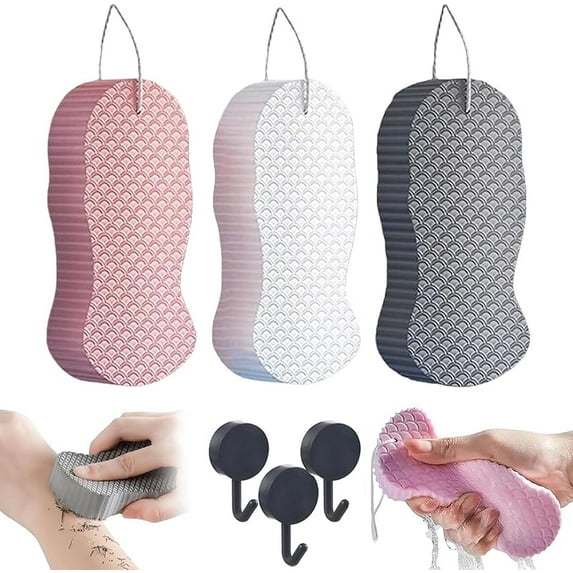 Spirittion Magic Super Soft Exfoliating Bath Sponge, Spirittion Magic Exfoliating Bath Sponge, 3D Super Soft Exfoliating BathSponge, Exfoliating Body Scrubber Sponge for Body (White+Pink)
