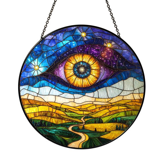Spiritual All Seeing Eye Stained Glass Sun Catcher, Meditation Window Hanging, Gift for Cosmic Friends