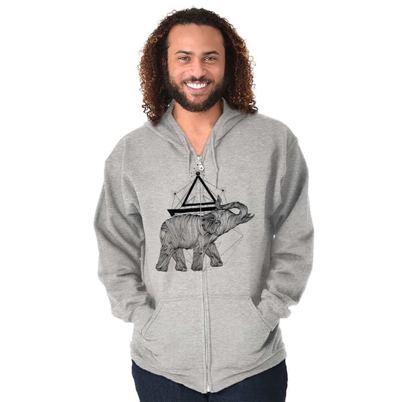 Spiritual Animal Elephant Triangle Unisex Fleece Graphic Zip Up Hoodie Brisco Brands 5X
