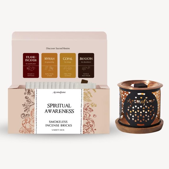 Spiritual Awareness Incense Brick Gift Set by | 12 Bricks & Flower of Life Incense Burner | Ideal for Spiritual Cleansing & Enhanced Connection