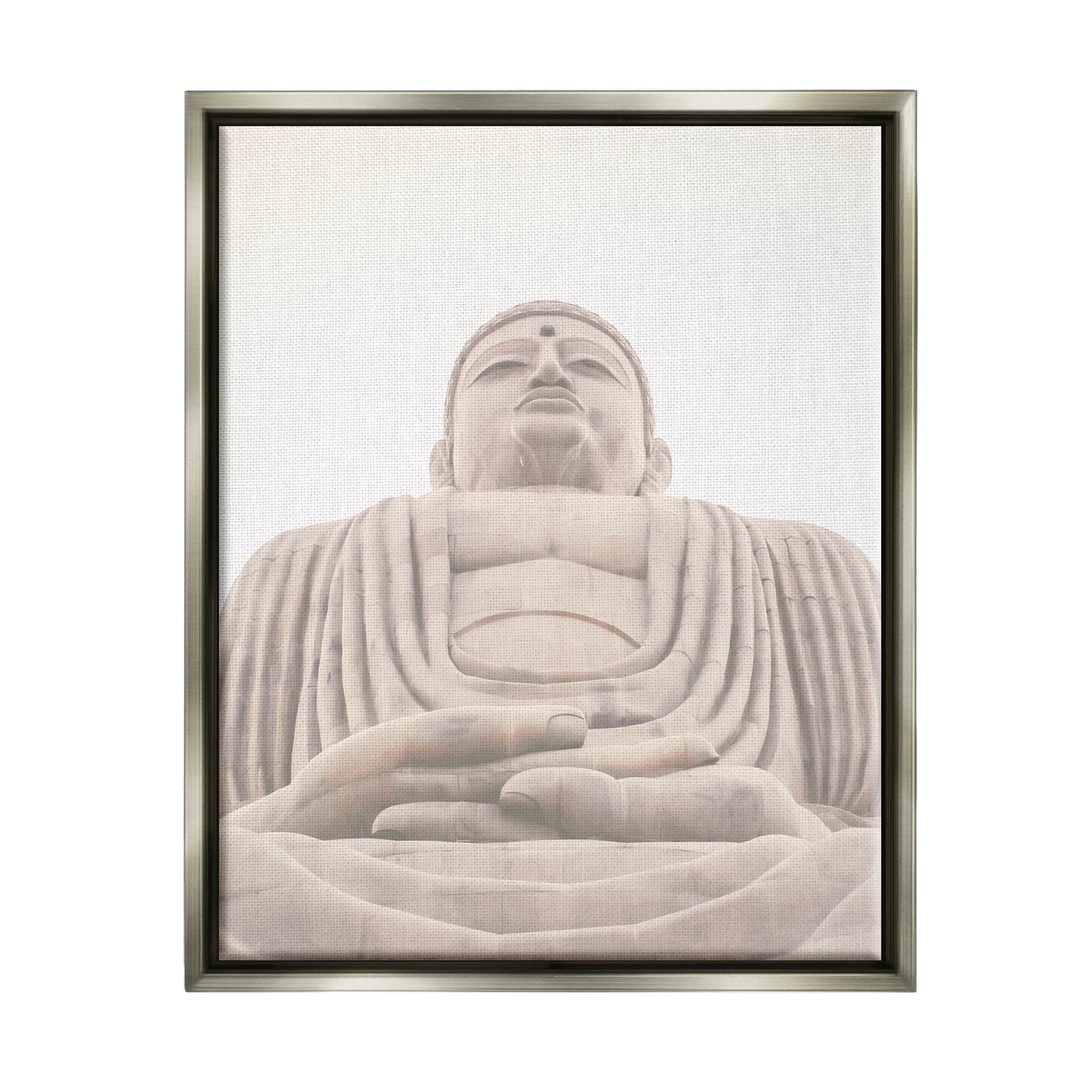 Spiritual Buddha Sacred Sculpture Religious Photograph Luster Gray Framed Art Print Wall Art