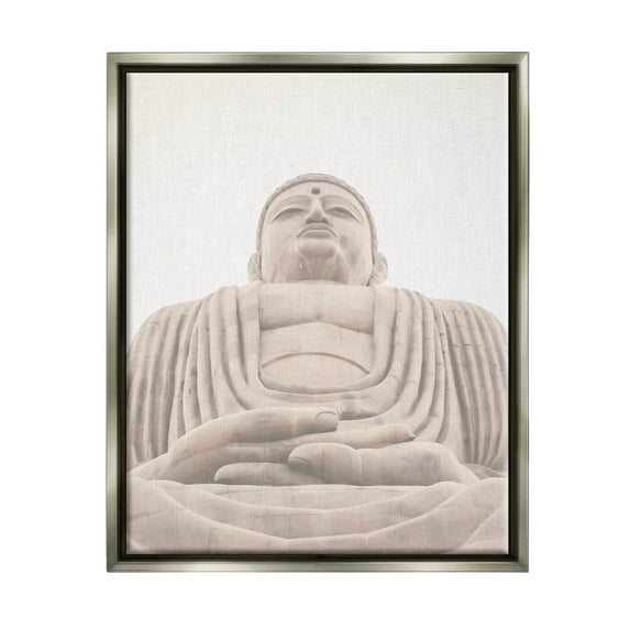 Spiritual Buddha Sacred Sculpture Religious Photograph Luster Gray Framed Art Print Wall Art