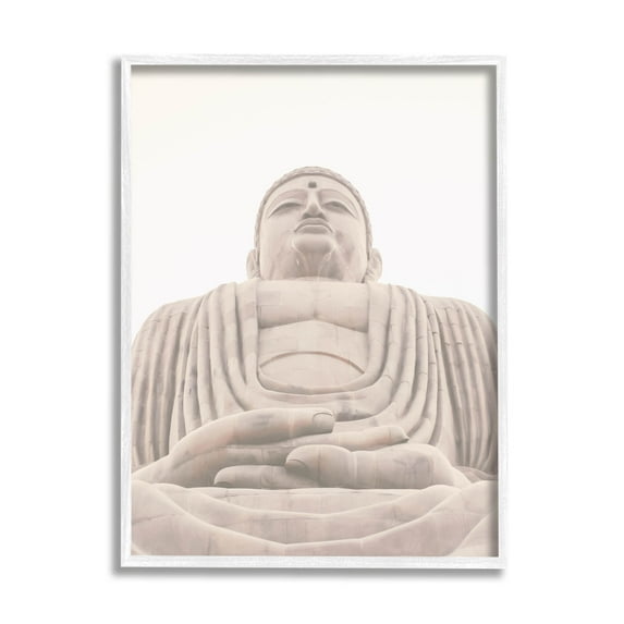 Spiritual Buddha Sacred Sculpture Religious Photograph White Framed Art Print Wall Art