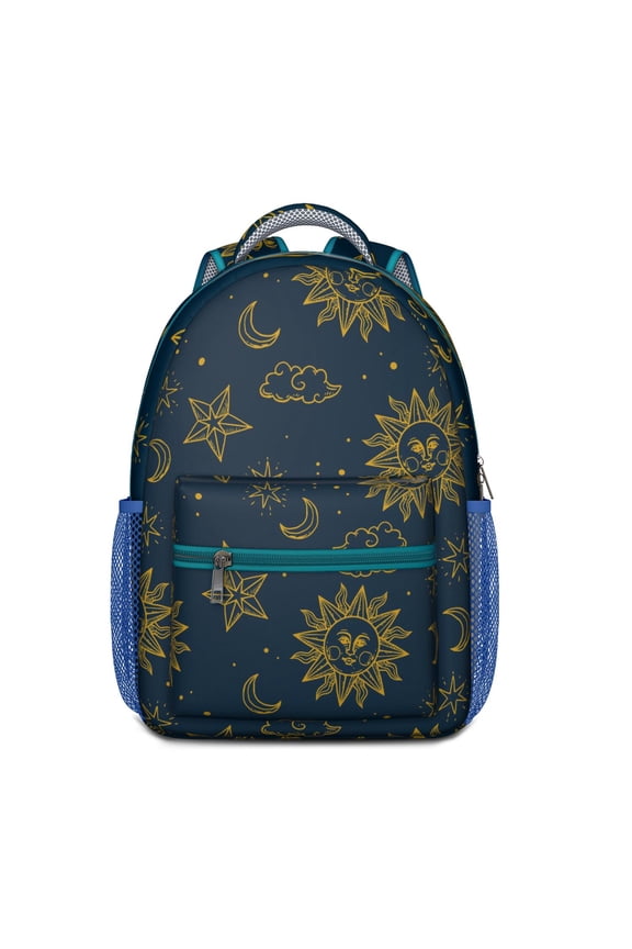 Spiritual Celestial Goth Backpack – Cosmic Moon, Sun & Star Astrology Print with Witchy and Gothic Night Design