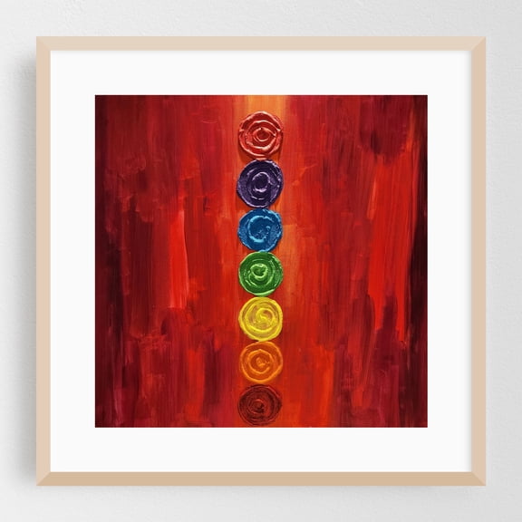Spiritual Chakras - India Painting Abstract Modern Art Minimalist Spiritual Oak Framed Wall Art Print 16 x 16 inches
