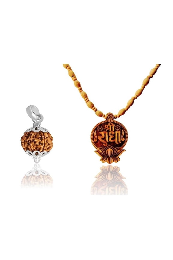 Spiritual Combination of 7 Mukhi/faced Rudraksha Pendant in Silver Cap and exquisite Shri Radha lotusTulsi (basil) mala| Original Nepali Rudraksha Bead