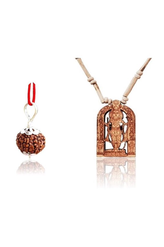 Spiritual Combination of 5 Mukhi/faced Rudraksha Pendant in Silver Cap and exquisite Ramlala Tulsi (basil) mala| Original Nepali Rudraksha Bead