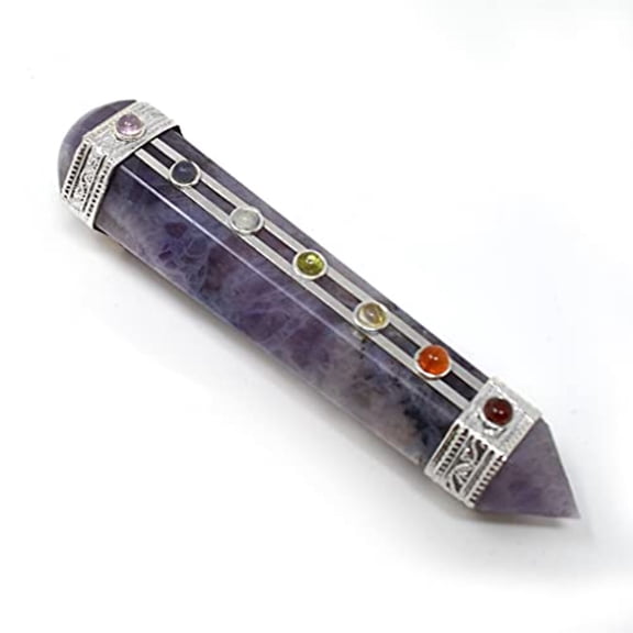 Spiritual Energy Amethyst Wand with 7 Reiki Chakra Gemstones for Healing, Reiki Balancing Chakras, Aura Cleansing, Ghost Hunting, Meditation Chi
