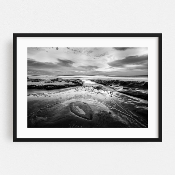 Spiritual Eye - San Diego California Photography Black and White Coastal Ocean Nature Minimalist Landscape Abstract Black Framed Wall Art Print 5 x 7 inches