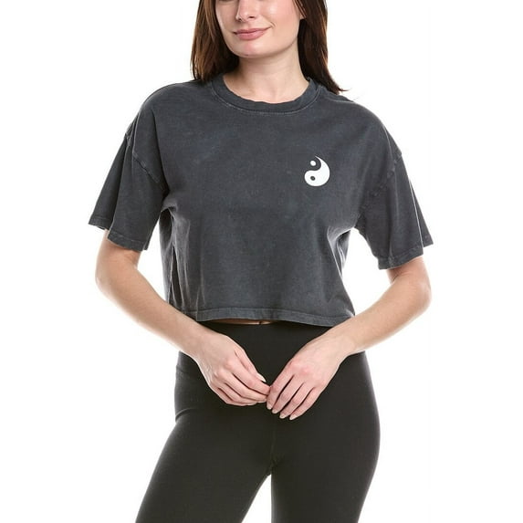Spiritual Gangster womens Yin Yang Kaylee Crop T-Shirt, xs, Black