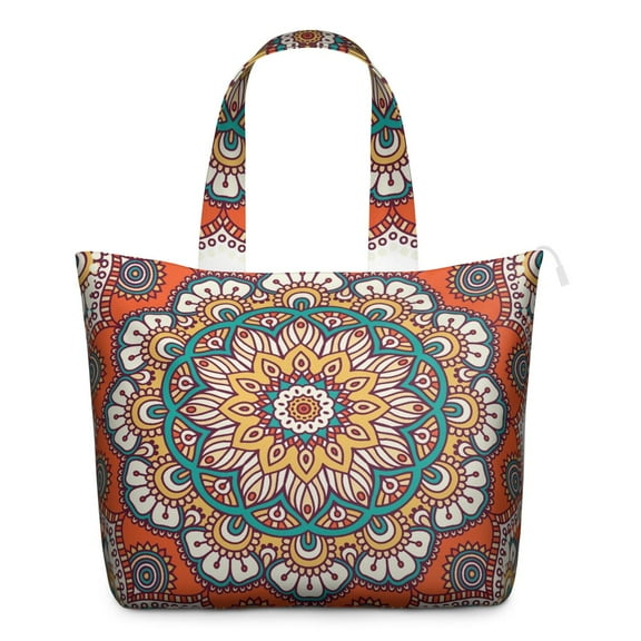 Spiritual Healing Mala Travel Duffel Psychedelic Pattern Tote with Relaxation Design, Meditation, Energy Anxiety Relief Inspired