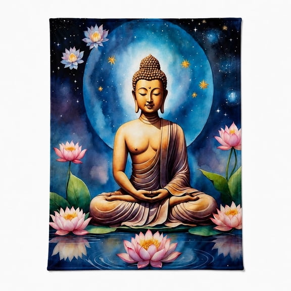 Spiritual Lotus Fleece Throw Blanket – Zen Meditation Decor – Soft 280GSM Polyester – 4 Sizes