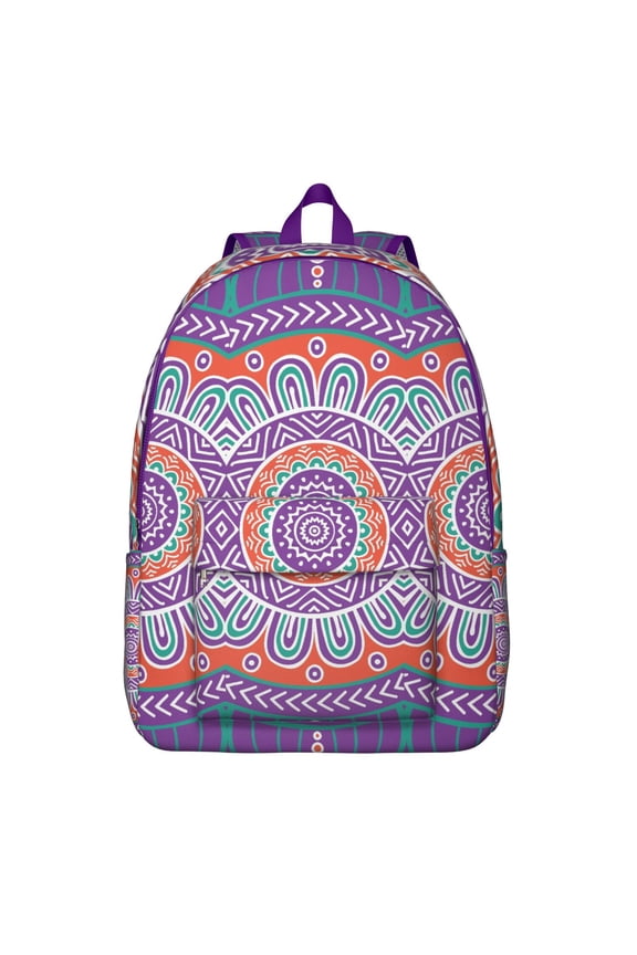 Spiritual Mandala Canvas Backpack for Women, Abstract Zen Inspired Travel Daypack with Tribal Harmony and Sacred Pattern