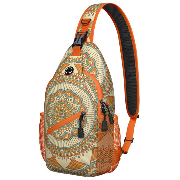 Spiritual Mandala Sling Backpack for Women, Abstract Boho Ethnic Crossbody Bag with Mystic Tribal Pattern, Lightweight Meditation Travel Daypack