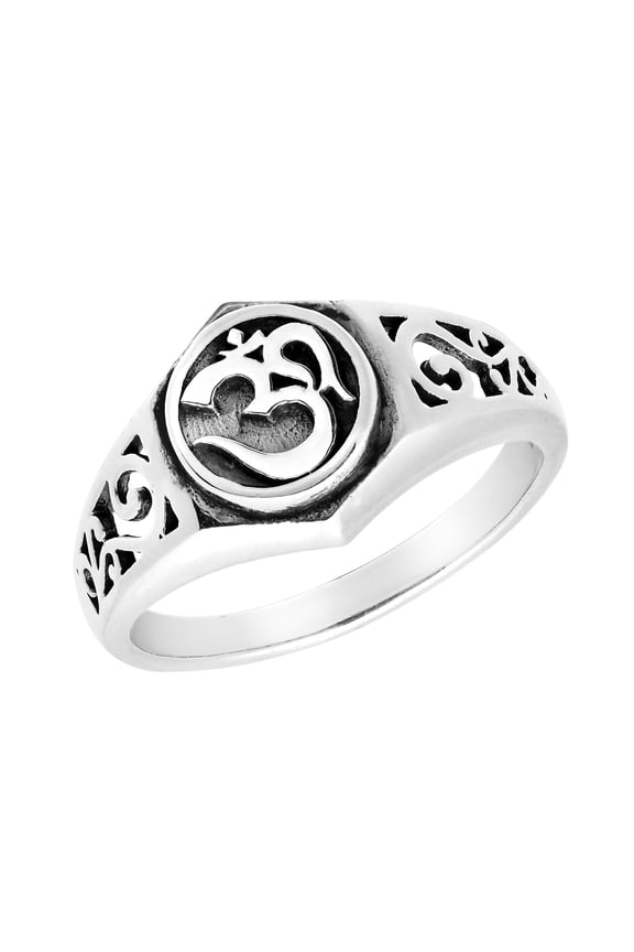 Spiritual Om or Aum Symbol with Filigree Accents .925 Sterling Silver Ring-9
