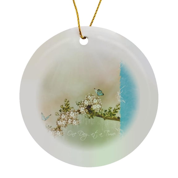 3drose, Spiritual One Day at a Time Turquoise Butterflies, Circle Porcelain Ornament