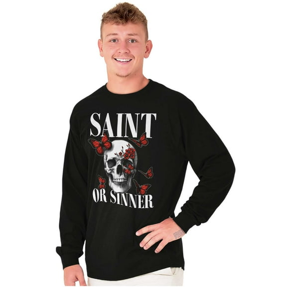 Spiritual Skull Saint or Sinner Long Sleeve TShirt Men Women Brisco Brands M