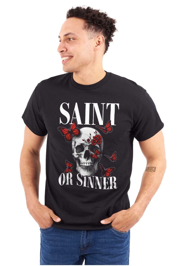 Spiritual Skull Saint or Sinner Men's Graphic T Shirt Tees Brisco Brands L
