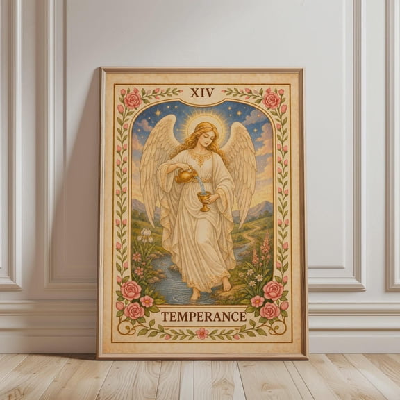 Spiritual Temperance Tarot Card Floral Bohemian Major Arcana Mystic Botanical Vintage Graphic Poster Unframed Paper Print