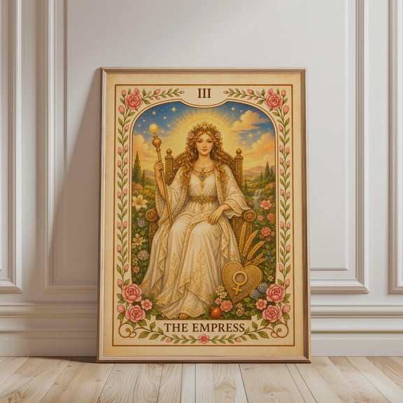 Spiritual Wall Art - 3 The Empress Tarot Card Print, Floral Bohemian Major Arcana Art, Mystic Botanical Vintage Poster, Celestial, Poster Only