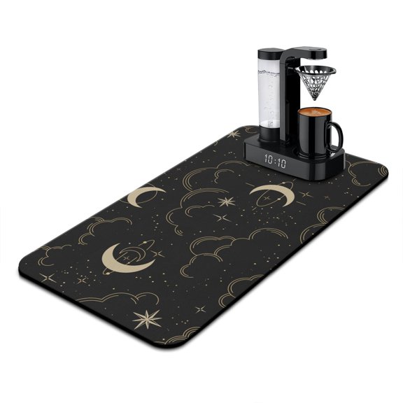 Spiritual and Cosmic Coffee Maker Mat Ethereal Moon and Sun Design 4-Layer Protective Construction Eco-Friendly & Reusable