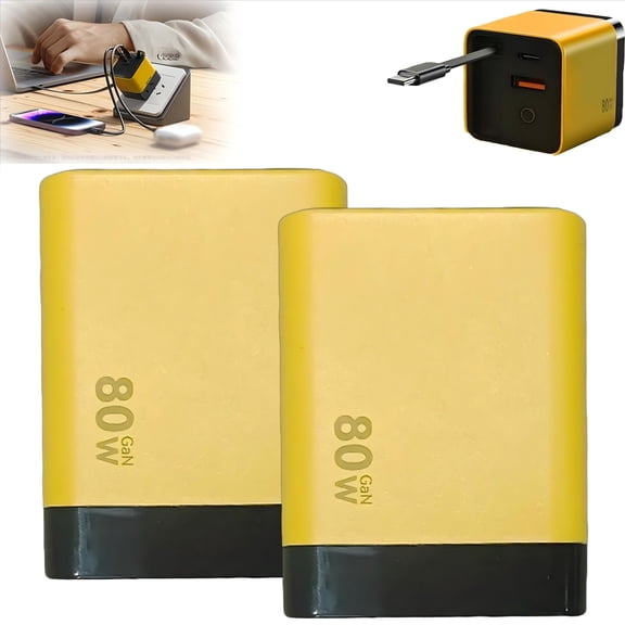 3 in 1 Charger, Scalable 80w Max Fast Charger Module with Type-C Cable and 2 USB Ports, Tobre 3 in 1 Charger 80 Watt (Yellow)