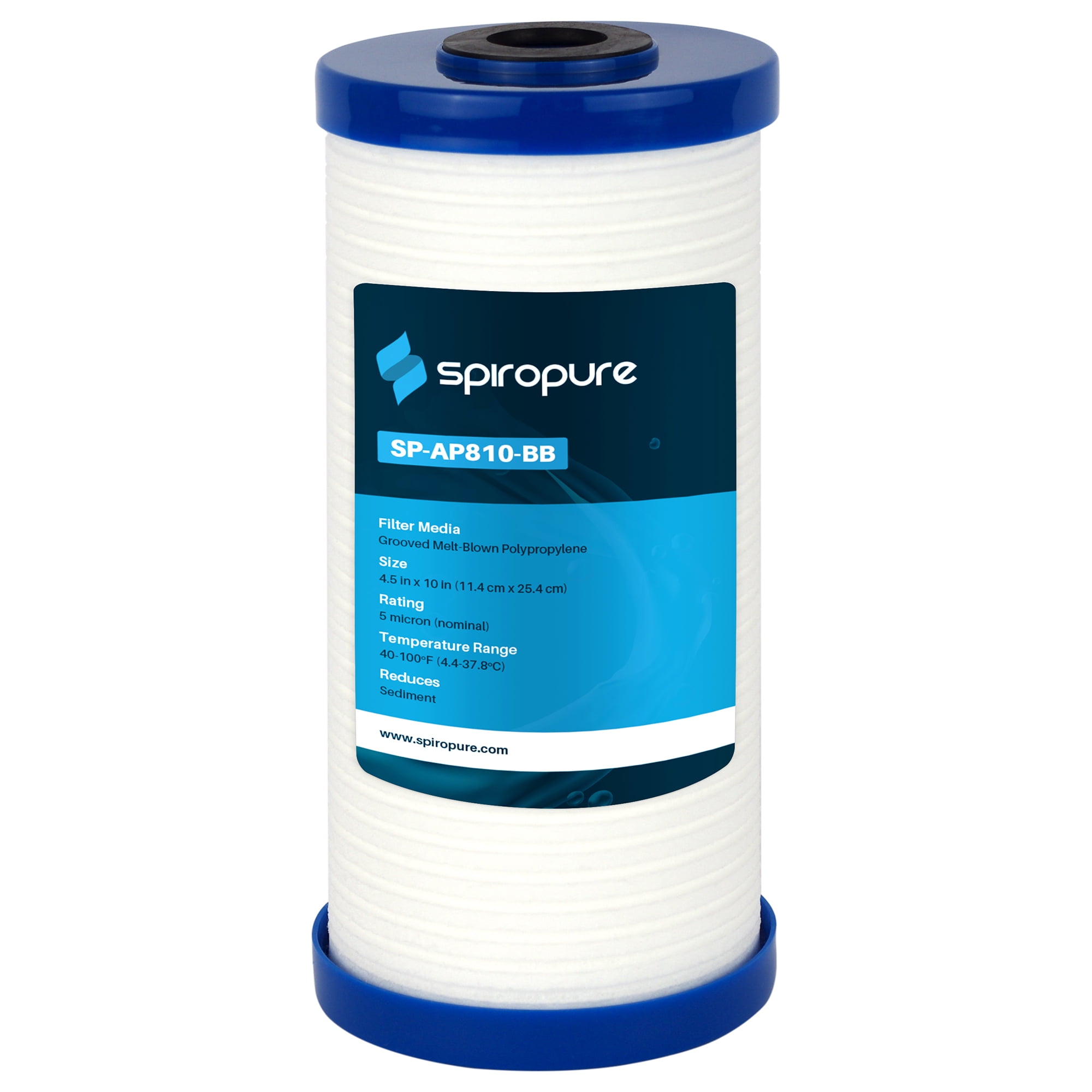 SpiroPure 10 x 4.5" Grooved Sediment Water Filters, 5 Micron (8 Pack)