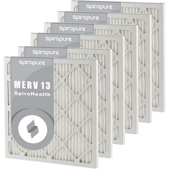 SpiroPure 16X25X1 MERV 13 Pleated Air Filters - Made in USA (6 Pack)