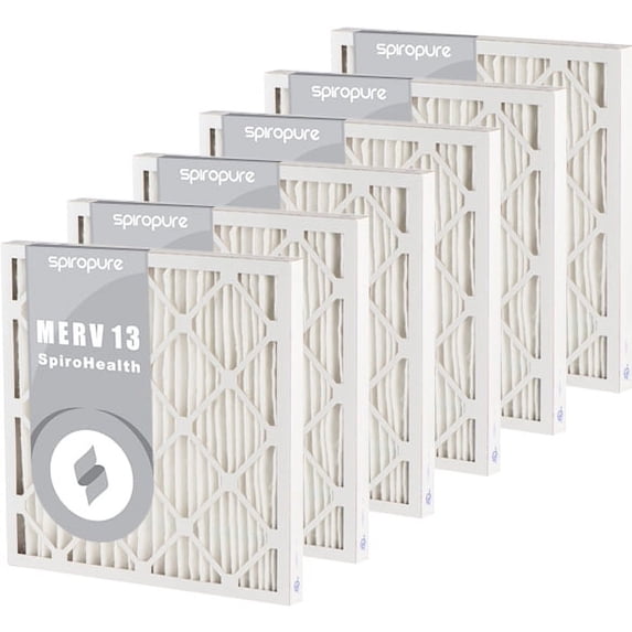 SpiroPure 20X25X2 MERV 13 Pleated Air Filters - Made in USA (6 Pack)