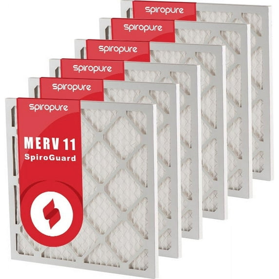 SpiroPure 21x25x1 MERV 11 Pleated Filter Air Filters - Made in USA (6 Pack)