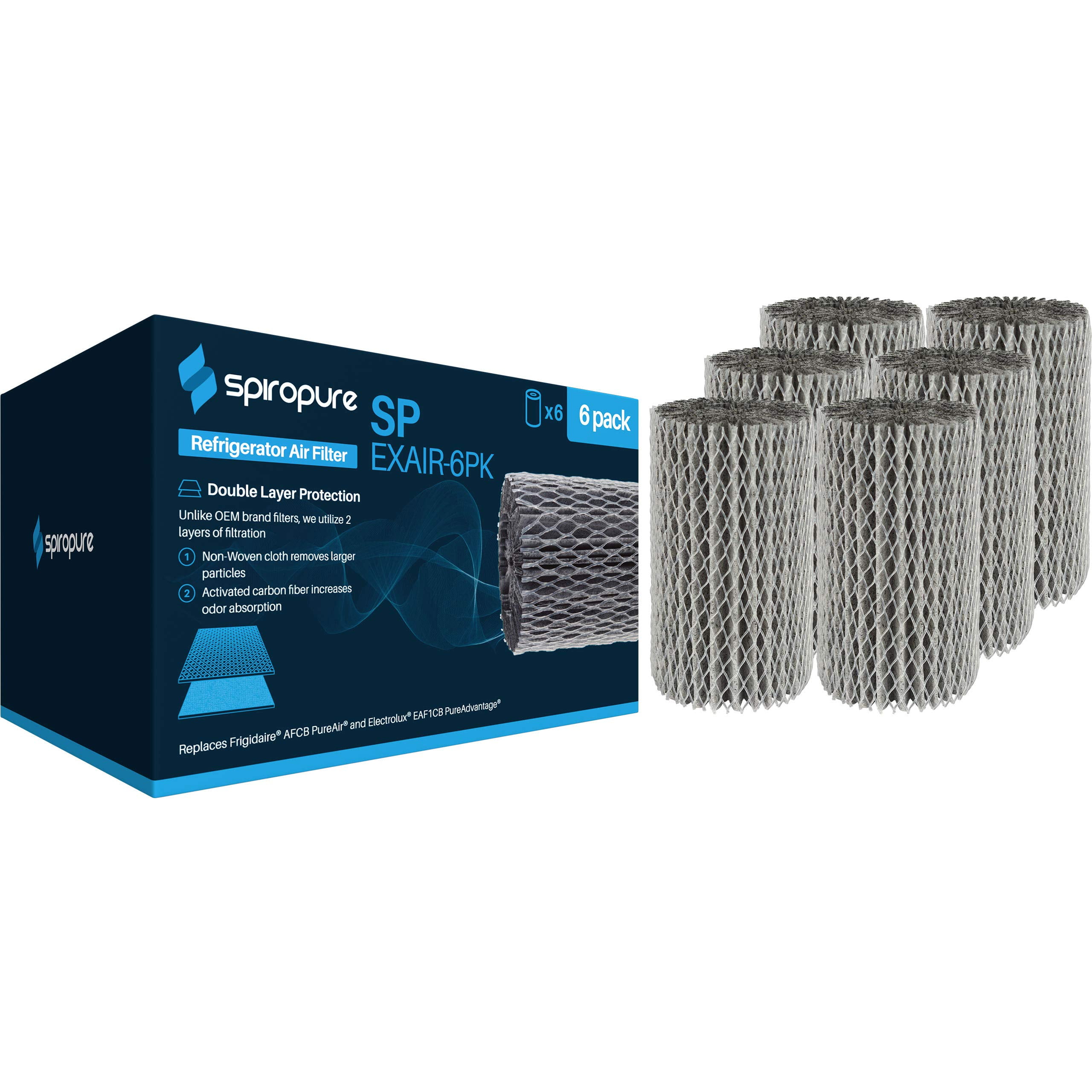 SpiroPure Refrigerator Fresh Air Filter Replacement for Electrolux EAF1CB, AFCB, 9917, 46-9917, 241504902, 241575002, 241504901 (6 Pack)
