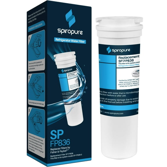 SpiroPure Refrigerator Water Filter Replacement for Fisher & Paykel 836848, EFF-6017A, 862285, 836860, E522, RF201A, 67003662, FWC3, E522B, WF296, RWF2400A (1 Pack)